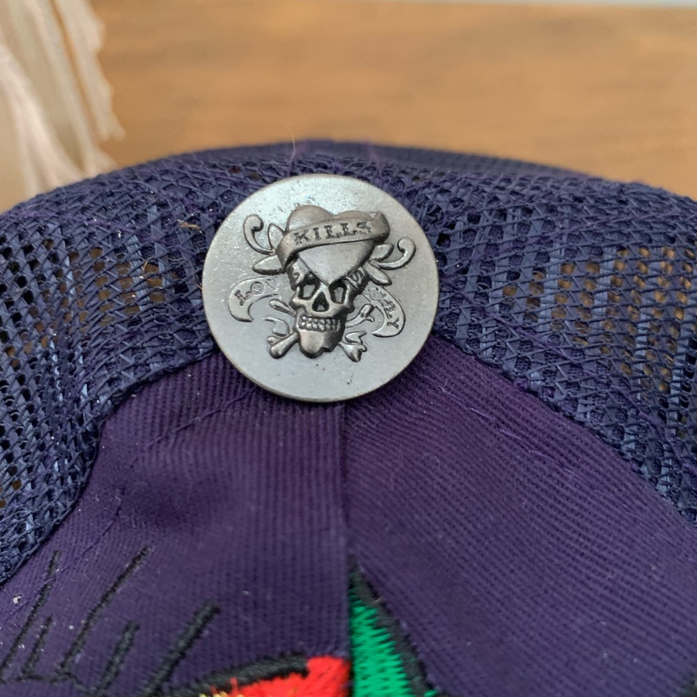 VINTAGE ED HARDY / snap back trucker hat / embroidered rose - Picture 6 of 10